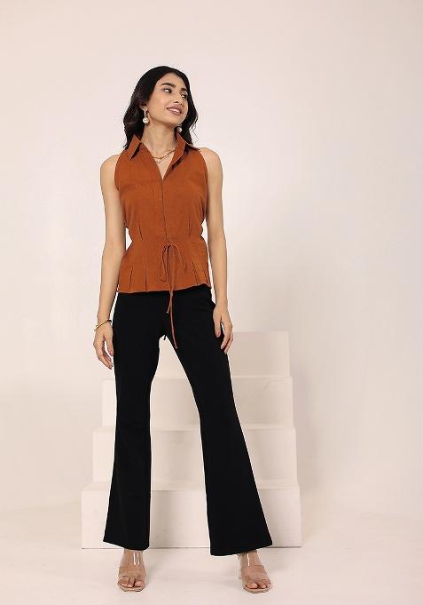 Brown Printed Cotton Top