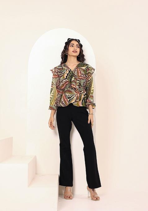 Green Printed Georgette Top