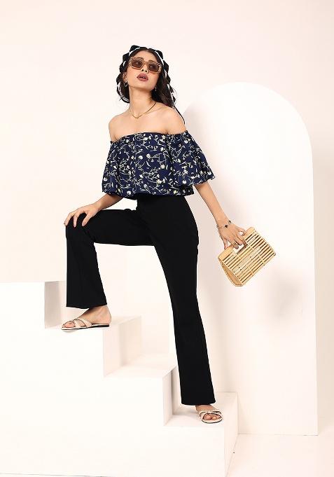 Blue Printed Crepe Top