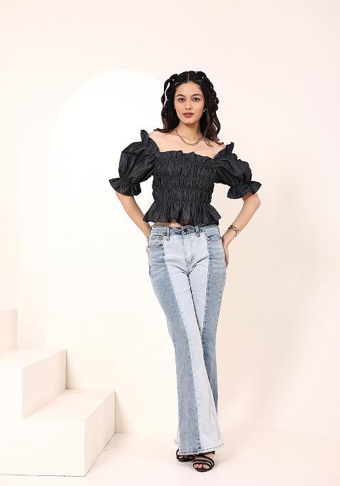 Black Solid Cotton Top