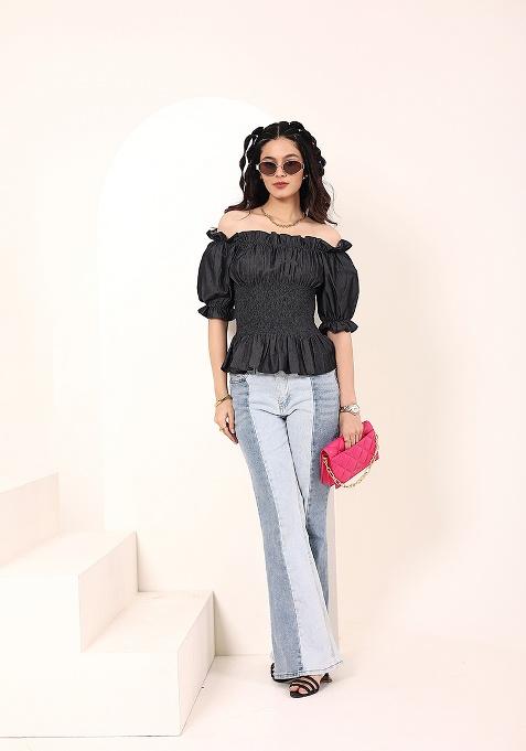 Black Solid Cotton Top