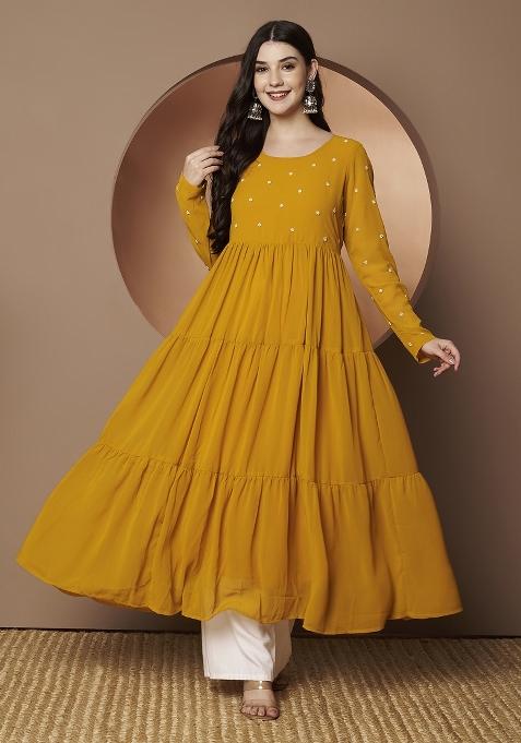 Yellow Embroidery Georgette Kurta