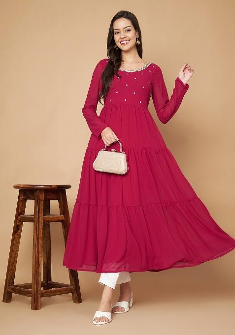 Pink Embroidery Georgette Kurta