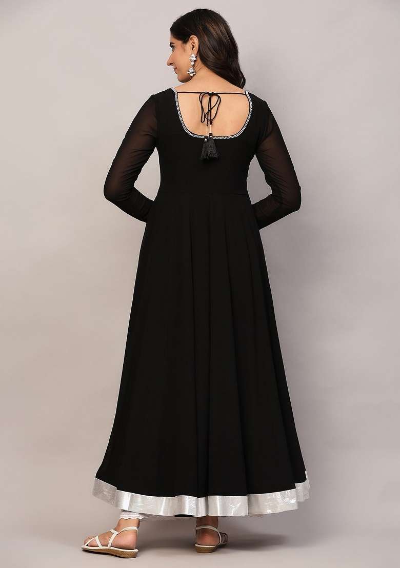 Black Solid Georgette Anarkali - Indya