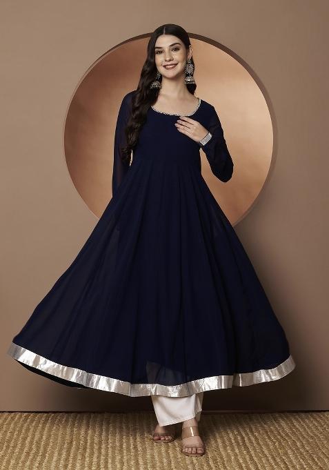 Blue Embroidery Georgette Kurta