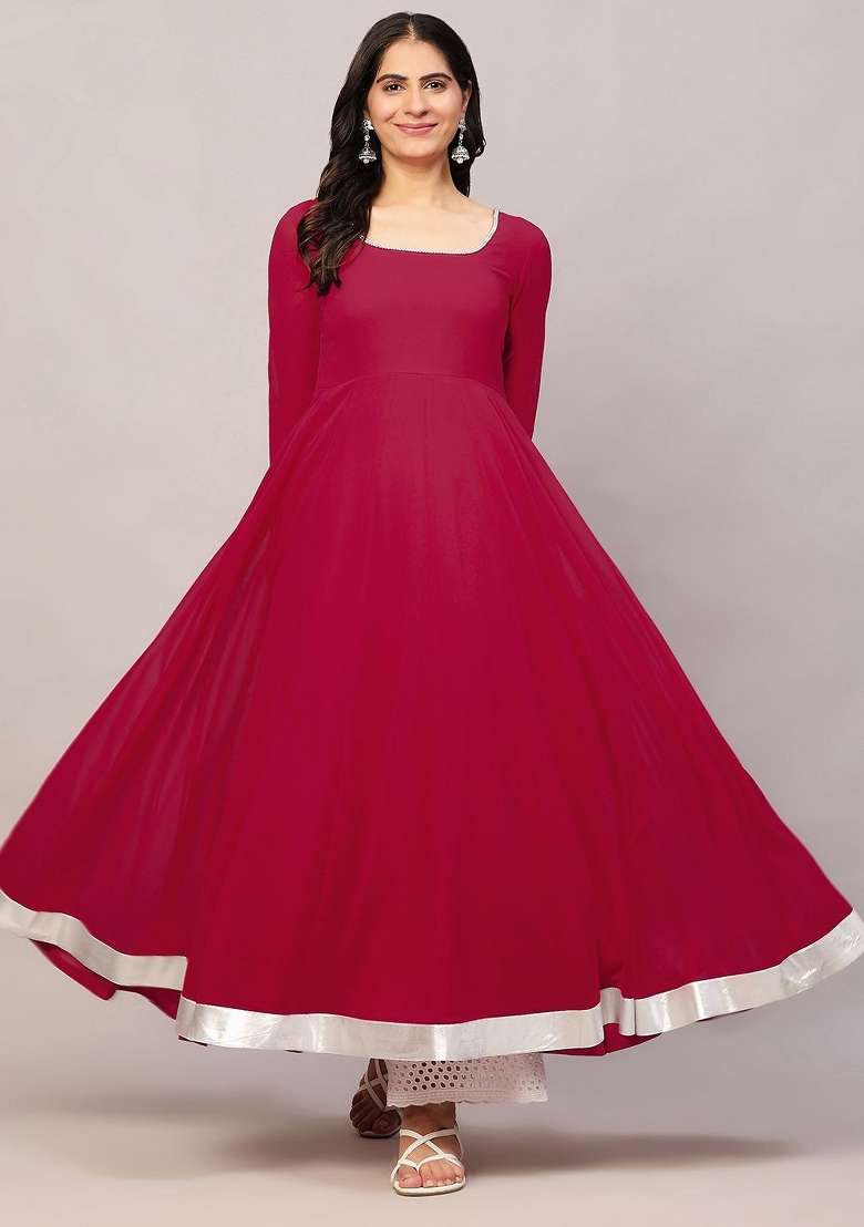 Pink Solid Georgette Anarkali - Indya