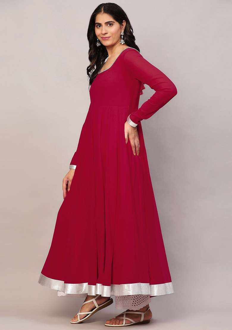 Pink Solid Georgette Anarkali - Indya