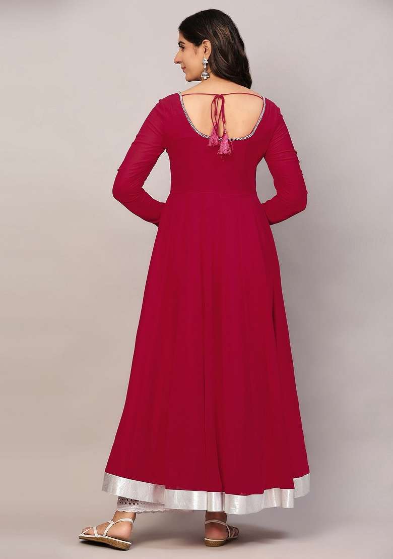 Pink Solid Georgette Anarkali - Indya