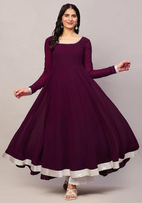 Purple Solid Georgette Kurta