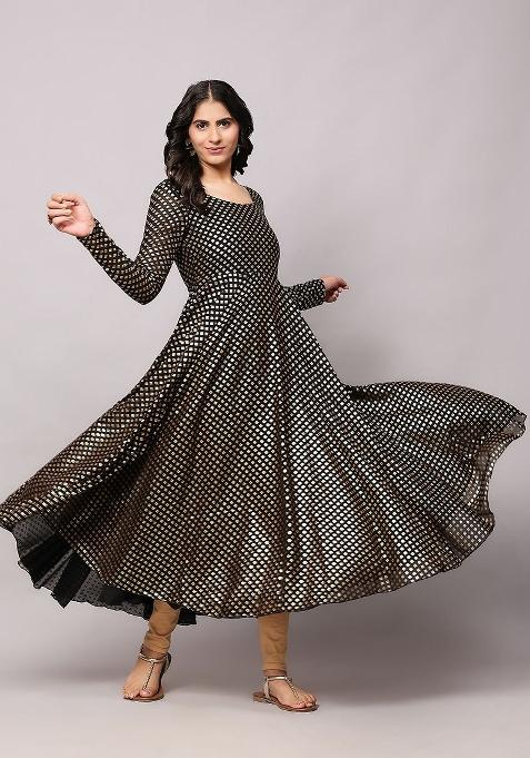 Black Printed Georgette Kurta