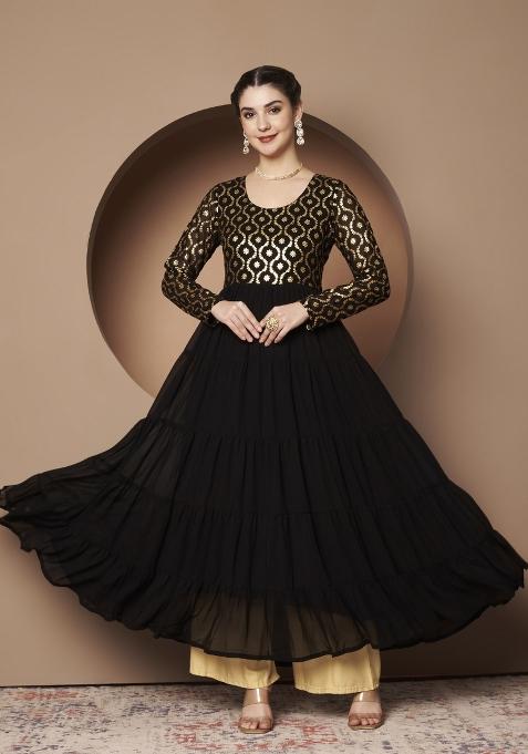 Black Printed Georgette Kurta