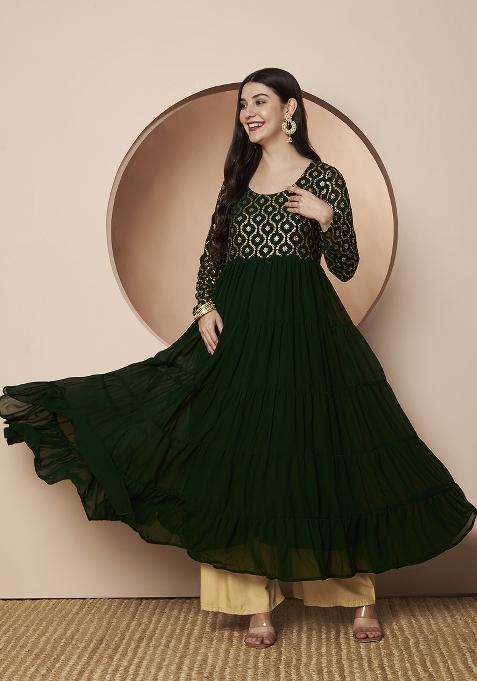 Green Printed Georgette Kurta