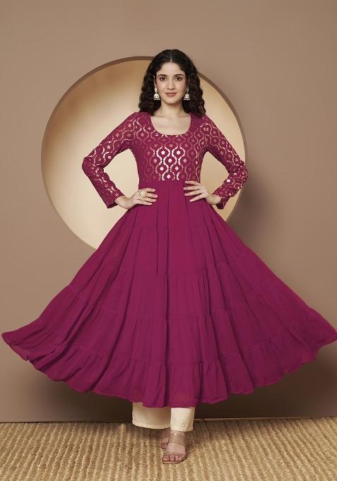 Pink Printed Georgette Kurta