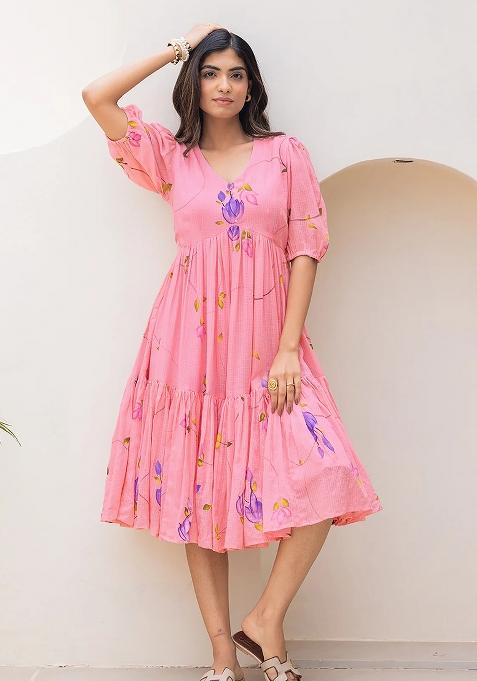 Pink Printed Kota Checks Kurta