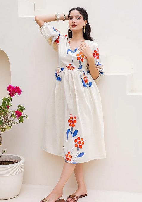 White Printed Kota Checks Kurta