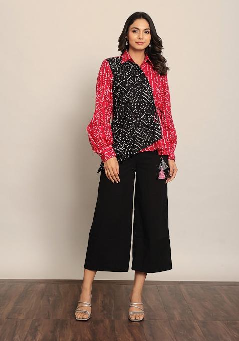 Pink And Black Motif Cotton Shirt