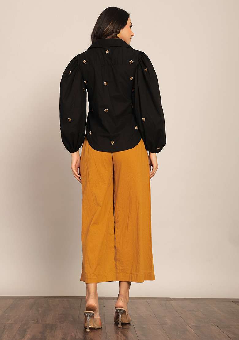 Black Motif Cotton Shirt - Indya