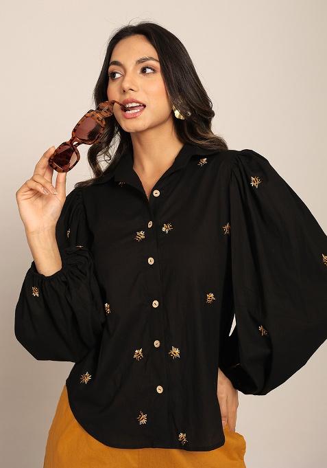 Black Motif Cotton Shirt