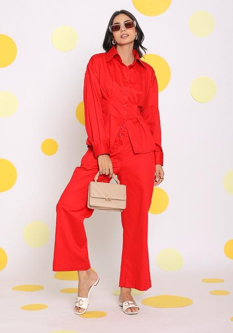 Red Motif Cotton Shirt