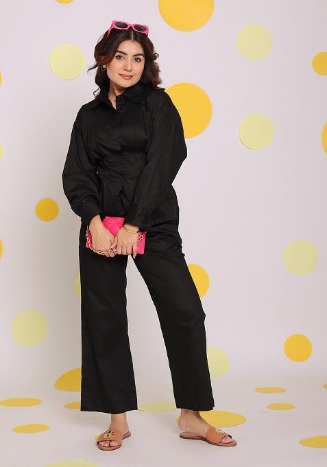 Black Motif Cotton Shirt