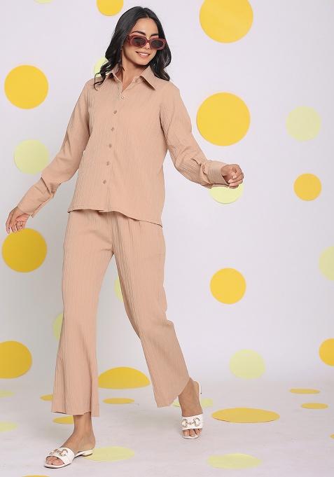 Beige Motif Cotton Shirt