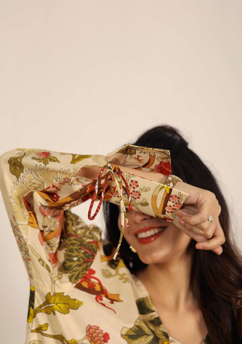 Beige And Multi Motif Cotton Top - Indya