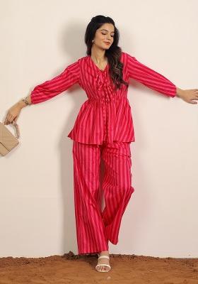 Red And Pink Motif Cotton Top