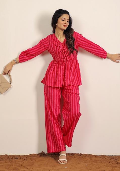 Red And Pink Motif Cotton Top