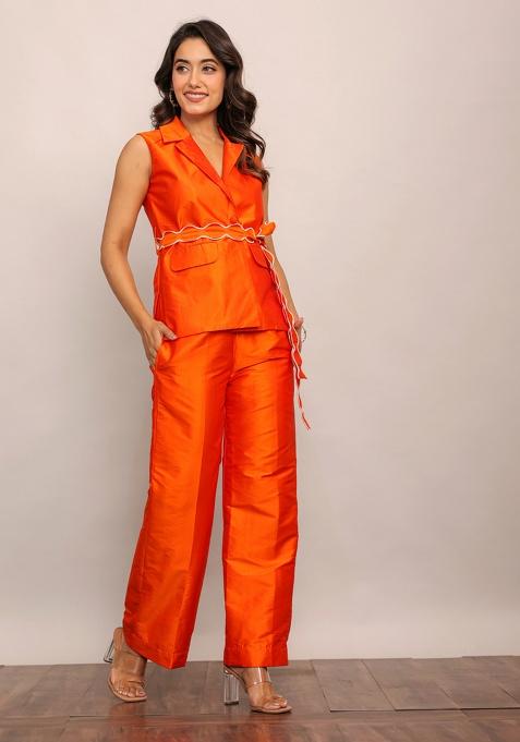 Orange Motif Blended Top