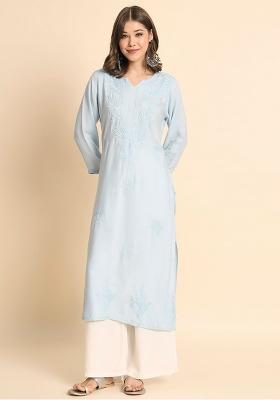 Sky Embroidery Rayon Straight Kurta