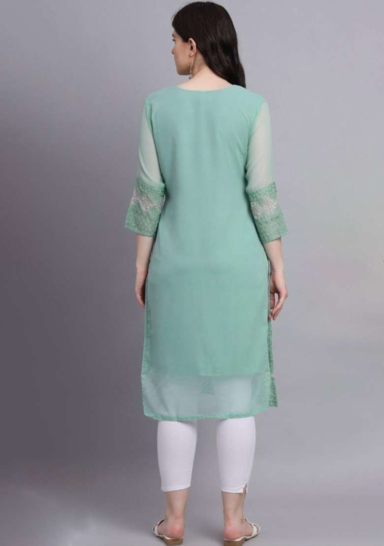 Green Chikankari Georgette Kurta - Indya