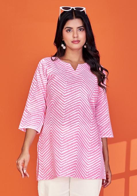 Pink Printed Cotton Blend Top