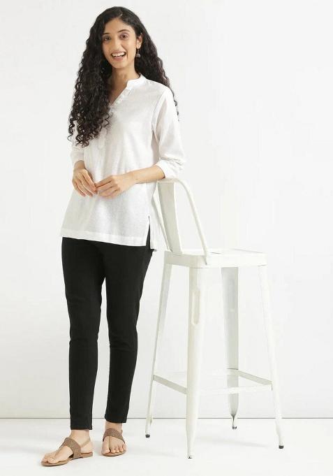 White Soild Cotton Blend Top