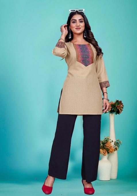 Cream Jacquard Less Cotton Blend Top