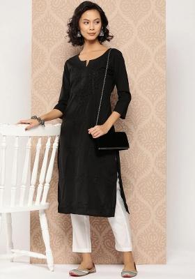 Black Embroidered Cotton Kurtas