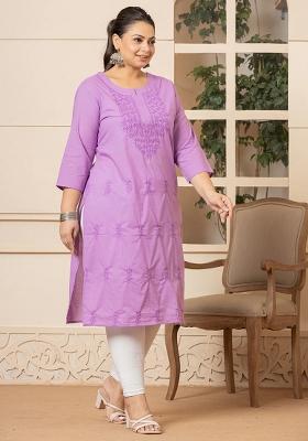 Lavender Floral Print Cotton Kurtas