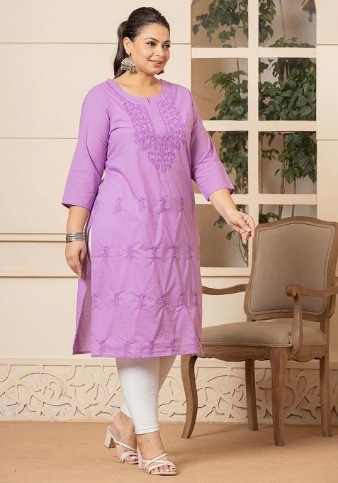 Lavender Floral Print Cotton Kurtas