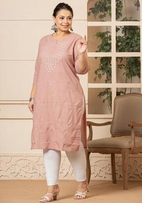 Mauve Floral Print Cotton Kurtas