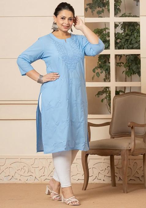 Sky Blue Motif Cotton Kurtas
