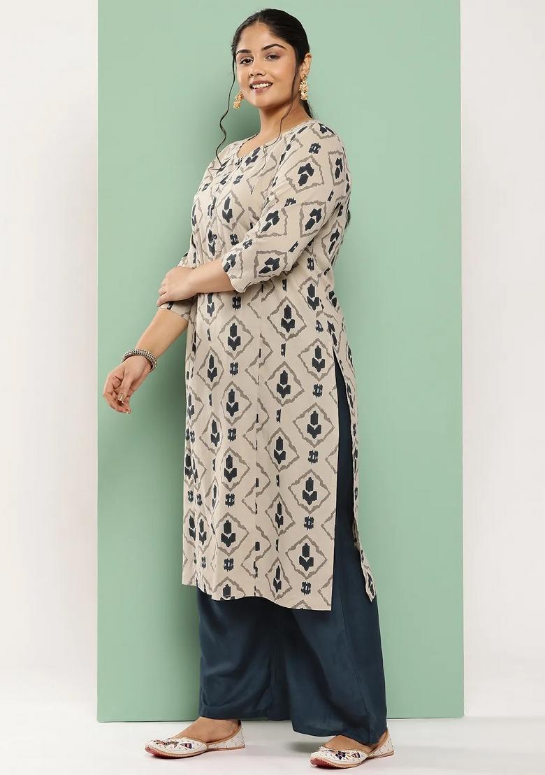 Beige Printed Cotton Kurtas - Indya