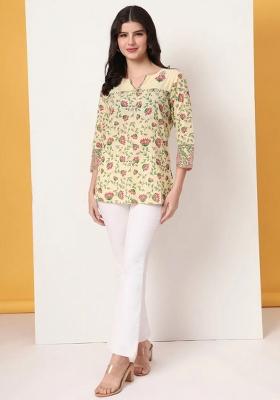 Yellow Motif Cotton Kurti