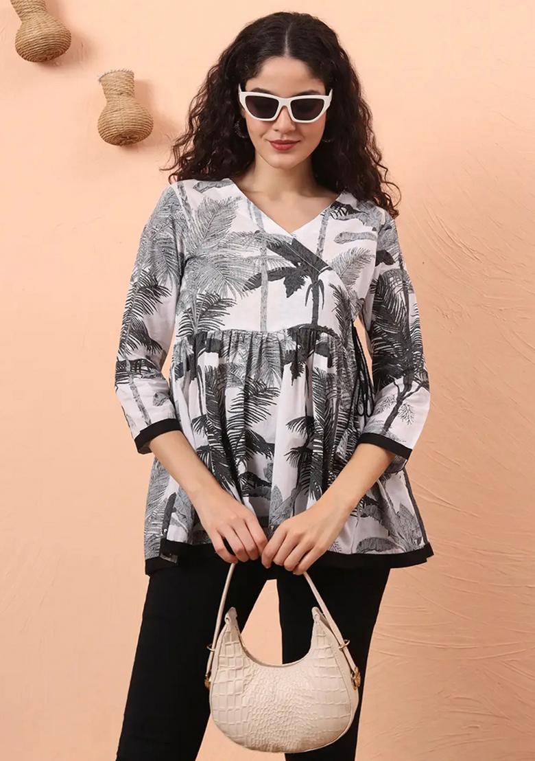 Black Motif Cotton Kurti - Indya