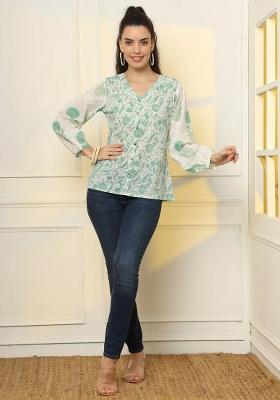 White Printed Cotton Kurti