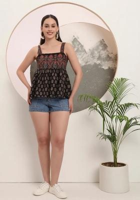 Black Motif Cotton Kurti