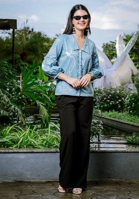 Sky Blue Motif Linen Kurti