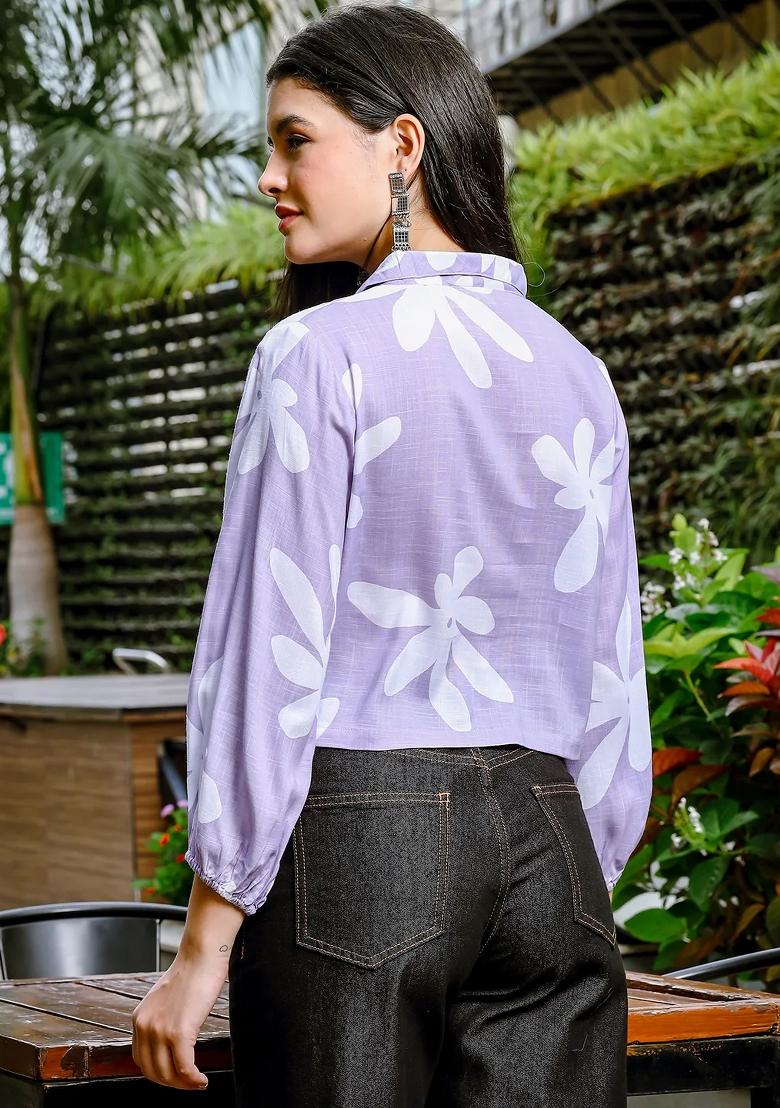 Lavender Motif Linen Kurti - Indya