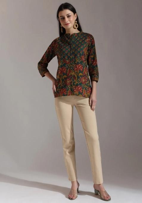 Green Motif Cotton Kurti