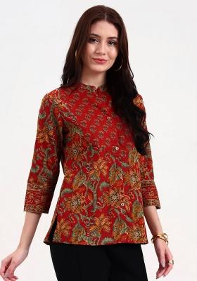 Red Motif Cotton Kurti