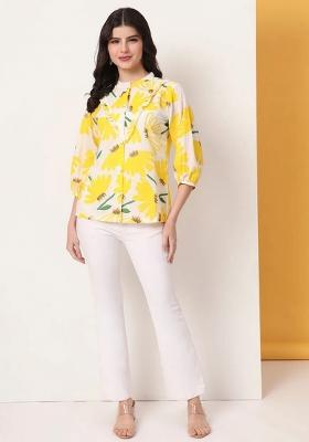Yellow Motif Cotton Kurti