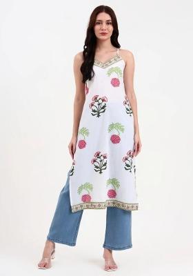 White Printed Cotton Kurtas